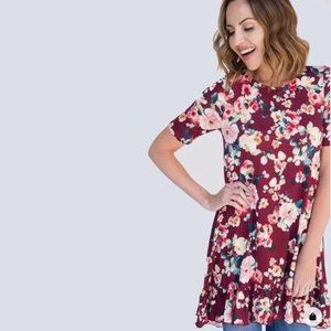 Floral Tunic with Ruffled Hemline - Maroon Agnes and Dora